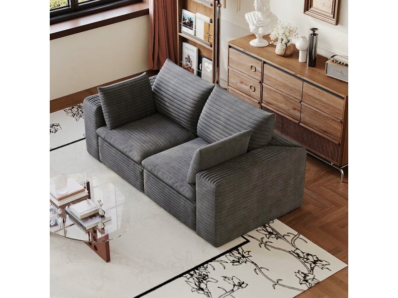 Canapé 2 places en velours côtelé canapé nuage gris foncé 180 cm sans montage - Conforama D