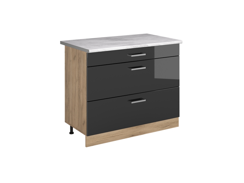Vicco meuble cuisine, anthracite haute brillancechêne doré, 100cm plan de travail marbre - Conforama A