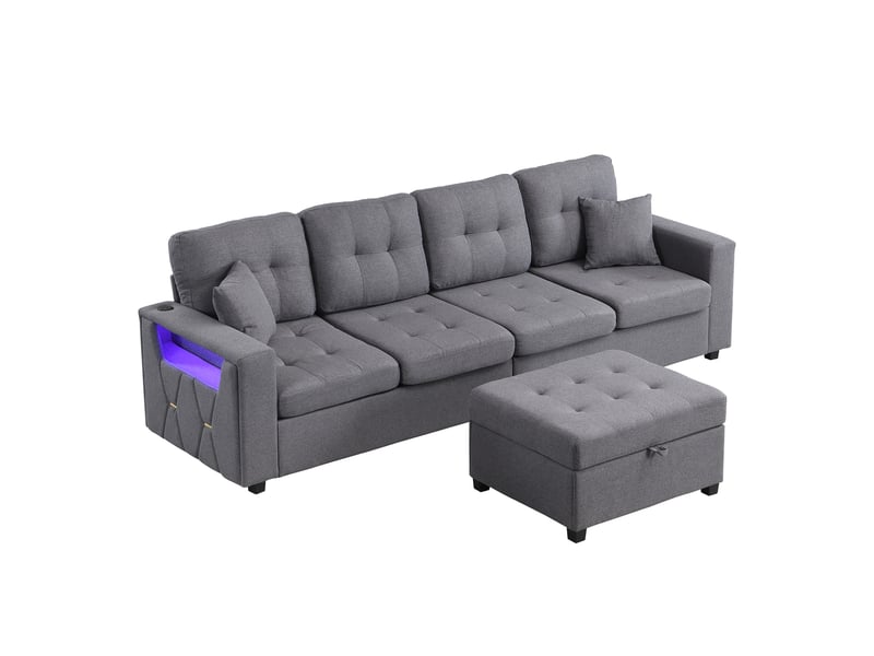  Canapé d'angle modulable 4 places avec ports usb et usb-c sur les deux accoudoirs - coffre led  - Conforama A