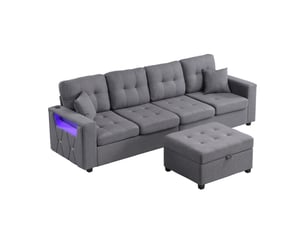 Canapé d'angle modulable 4 places avec ports usb et usb-c sur les deux accoudoirs - coffre led