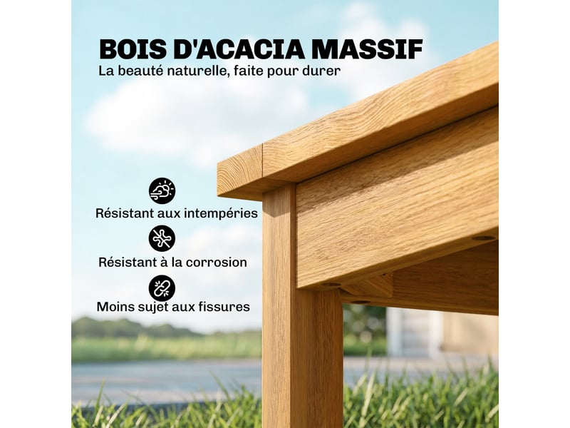  Table basse de jardin carrée en bois d'acacia massif, avec plateau à lattes, pieds réglables, naturel, 48x48x46cm  - Conforama D
