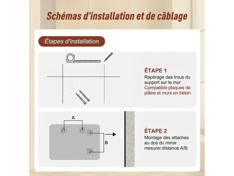  Miroir de salle de bain 50x70 cm sans cadre, angles arrondis, argenté  - Conforama E