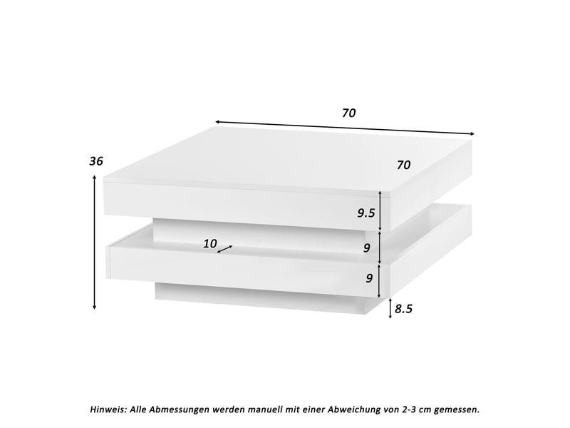 Table basse carrée 70x70x36 cm led bluetooth panneau de particules blanc  - Conforama C