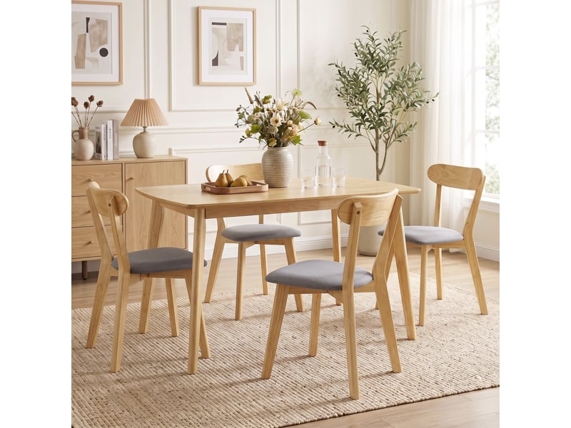  Lot de 4 chaises de salle à manger, chaises cuisine, assise rembourrées en lin, dossier incurvé, gris et bois naturel  - Conforama A