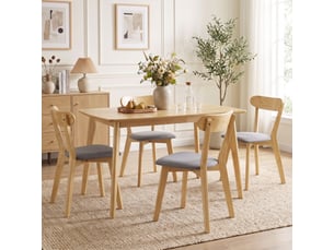 Lot de 4 chaises de salle à manger, chaises cuisine, assise rembourrées en lin, dossier incurvé, gris et bois naturel