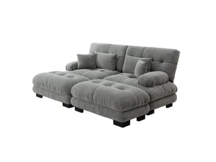 Canapé d'angle modulaire modenvie cloud 2 places 220 x 145 cm en chenille gris avec ottomans mobiles