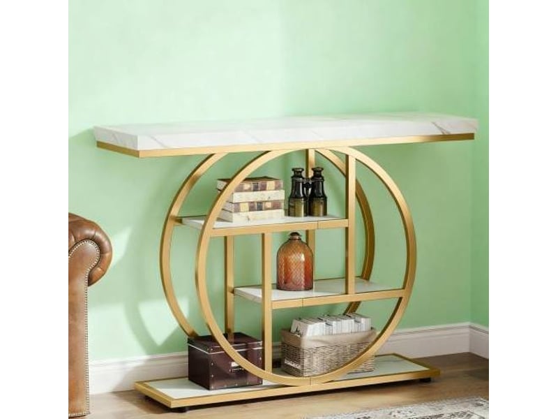  Console 105 x 30 x 80 cm en métal et bois à 4 niveaux blanche et dorée chicfurn  - Conforama C