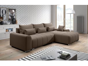 Canapé d'angle réversible convertible <strong>AX LIVING </strong> <strong>Rivolli</strong> 4 places Velours marron avec coffre de rangement