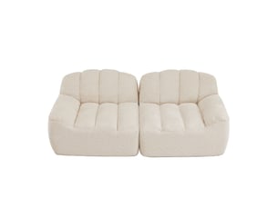 Canapé droit coquille 2 places bouclette beigeblanc – 210 x 104 x 79 cm