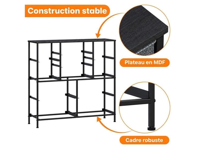 Chiffonnier meuble 100x30x97 cm onze tiroirs tissu gris fonce et metal noir chambre - Conforama B