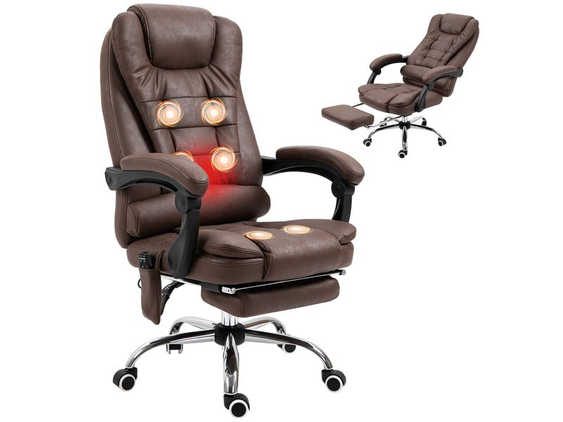  Fauteuil de bureau direction massant chauffant hauteur réglable dossier toile inclinable de microfibre marron  - Conforama W