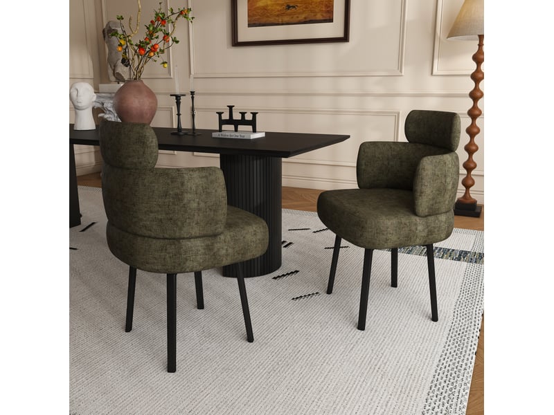  Chaise de salle à manger pivotante 56,5x54x89 cm en chenille vert olive  - Conforama E