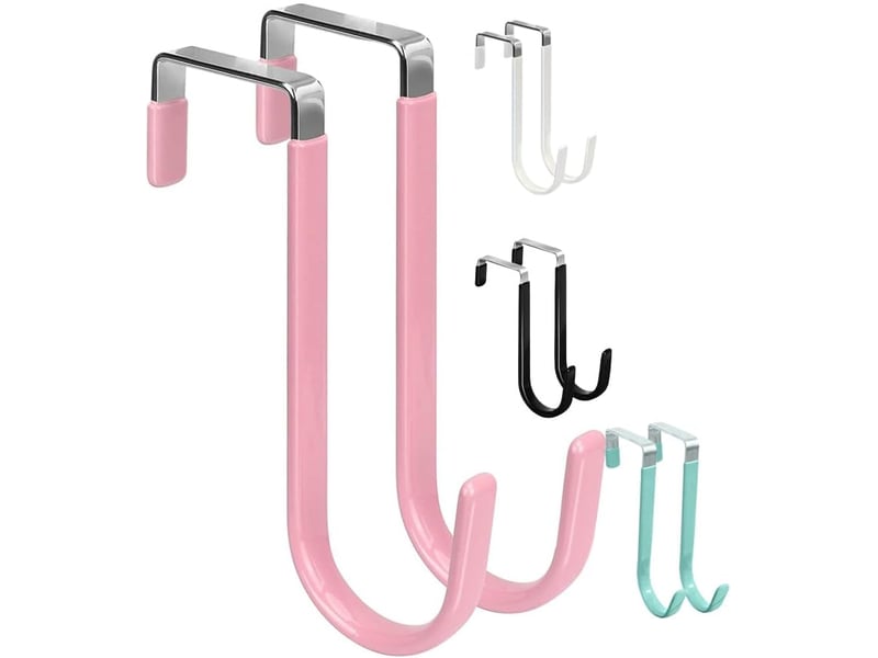 Lot de 2 crochets de porte en forme, en métal, réutilisables, au-dessus de la salon, salle de bain, cuisine, manteau rose - Conforama A