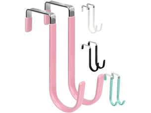 Lot de 2 crochets de porte en forme, en métal, réutilisables, au-dessus de la salon, salle de bain, cuisine, manteau rose