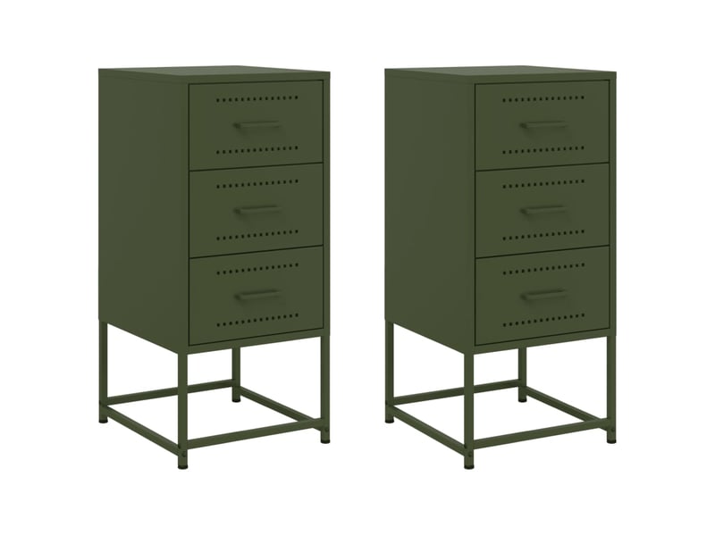  Lot de 2 tables de chevet - cabinet de chevet - table de nuit vert olive 36x39x78 cm acier  - Conforama A