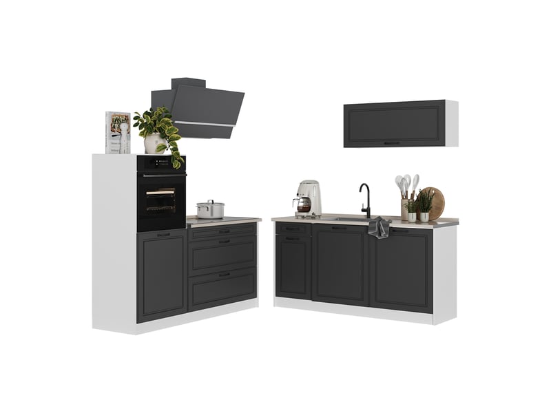  Vicco cuisine, anthracite campagneblanc, 160cm plan de travail marbre  - Conforama E