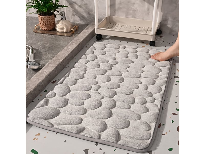  Tapis de bain 40*60cm galet absorbant antidérapant gris clair surface à séchage rapide toucher agréable reste stable au sol facile  - Conforama A