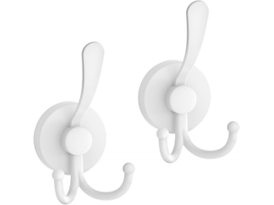 Crochet à ventouse, grand double, pour douche intérieure, lot de 2, blanc