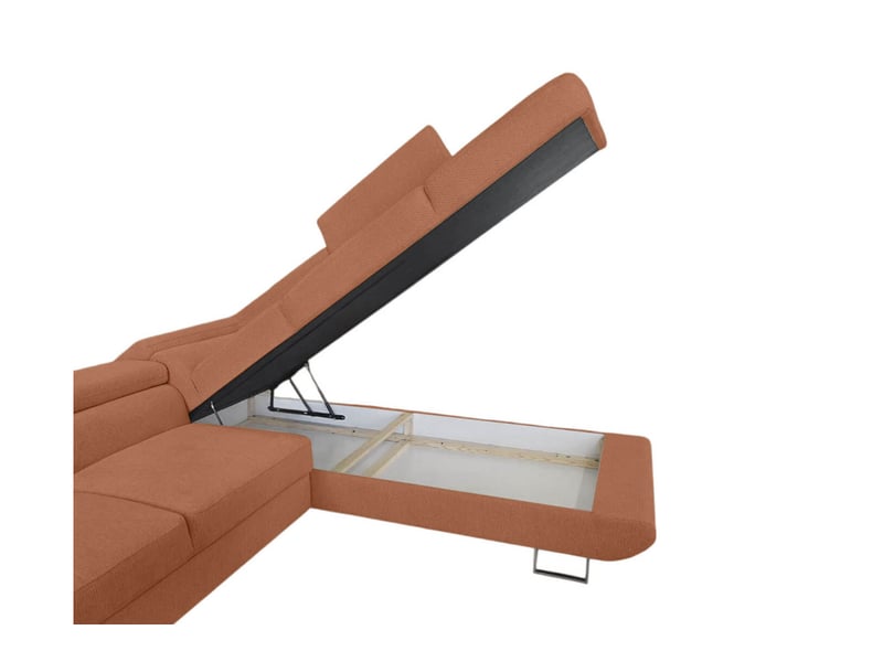 Canapé d'angle cassiope convertible avec coffre en tissu - terracotta - angle droit CASSIOPE - Conforama D