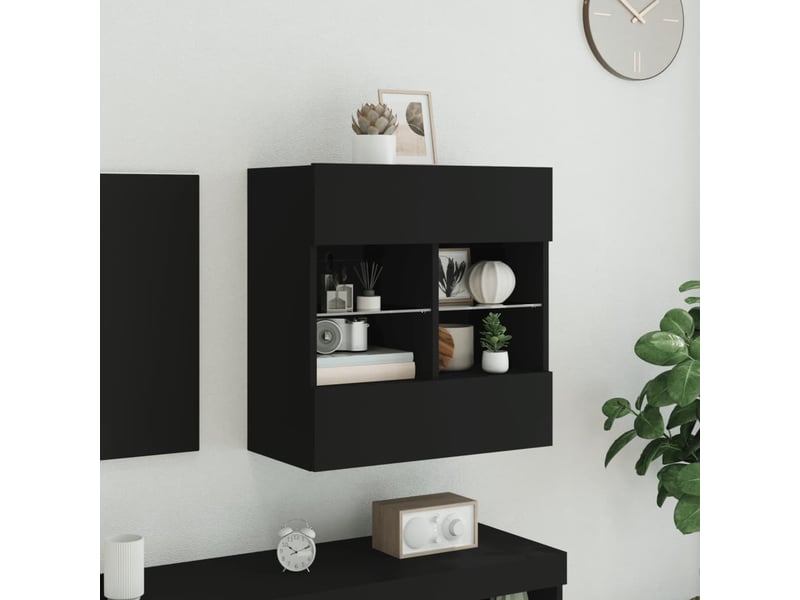  Meuble tv - banc tv - meuble de rangement mural avec lumières led noir 58,5x30x60,5 cm  - Conforama D