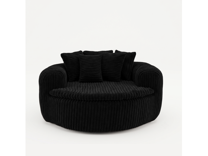  Fauteuil lounge 1 place à assise profonde avec 5 coussins et accoudoirs enveloppants en velours côtelé noir  - Conforama A