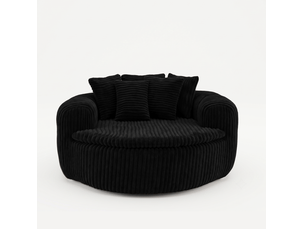 Fauteuil lounge 1 place à assise profonde avec 5 coussins et accoudoirs enveloppants en velours côtelé noir