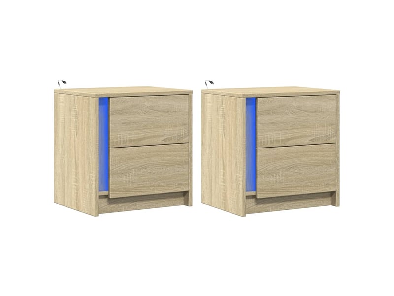  Lot de 2 tables de chevet - cabinet de chevet - table de nuit et lumières led chêne sonoma  - Conforama B