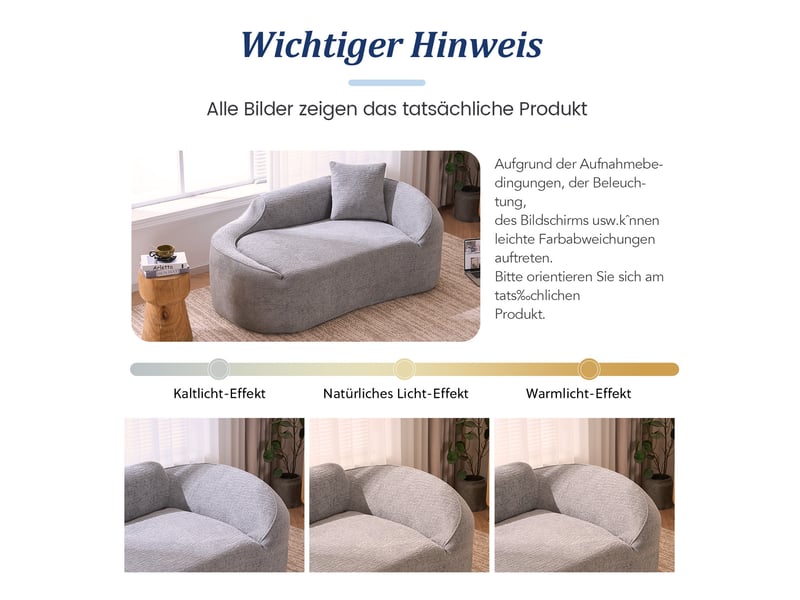  Méridienne 2 places 155 x 96 x 65 cm gris clair en chenille, canapé-lit avec coussin assorti pour intérieur  - Conforama E