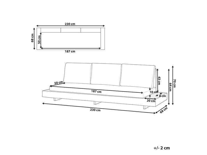  Canapé de jardin 3 places marettimo bois d'acacia certifié beige  - Conforama C