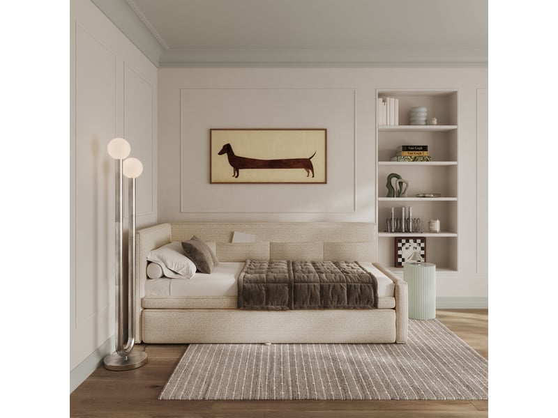  Selsey nesmi - lit rembourré - 90x200 cm - tissu tressé beige clair Nesmi - Conforama C