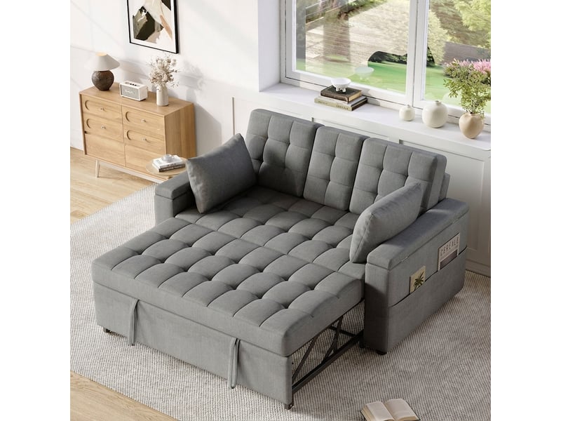  Canapé convertible 2 places avec rangement, dossier inclinable 3 positions, gris  - Conforama C