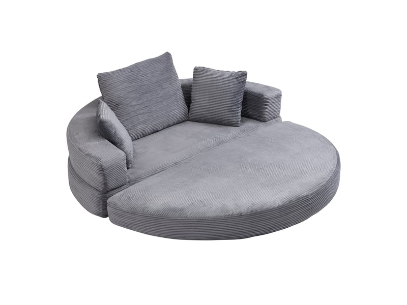  Canapé convertible 2-en-1 pliable avec 3 coussins, couchage ovale et dossier enveloppant en velours côtelé gris  - Conforama A