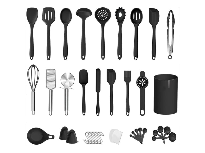  Set d'ustensiles de cuisine 43 pièces en silicone avec rangement noir chicfurn  - Conforama R