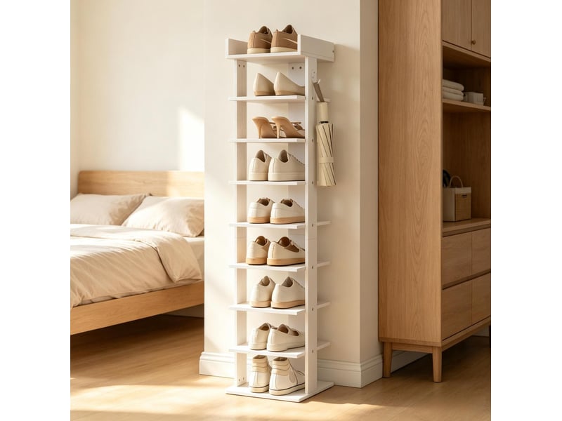  Meuble à chaussures 30x30x128,4 cm 9 niveaux panneau de particules blanc  - Conforama B