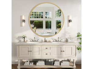 Miroir mural 75x75 cm, cadre en aluminium, forme circulaire, lignes épurées, pour salle de bain ou séjour,doré