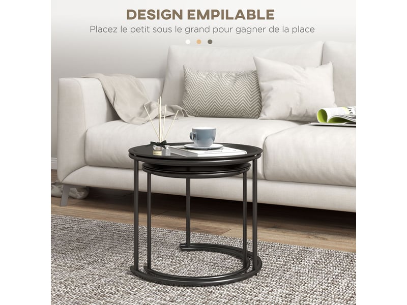 Lot de 2 tables basses rondes gigognes plateaux amovibles industriel style en acier  43 et  35 cm noir  - Conforama D