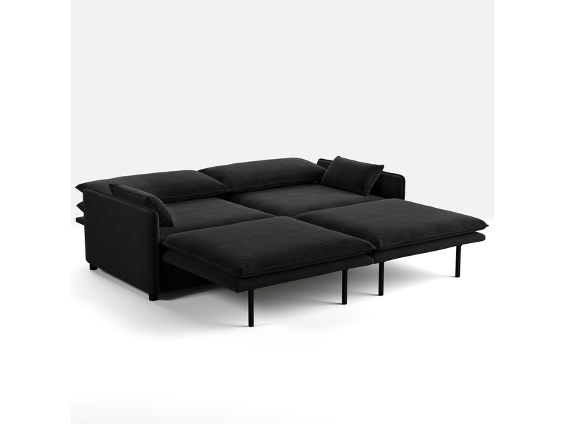 Canapé convertible 3 places 206 cm, 3-en-1 avec couchage double et rangement, dossier réglable, chenille, noir OMNIGLINT TRADING LTD - Conforama A