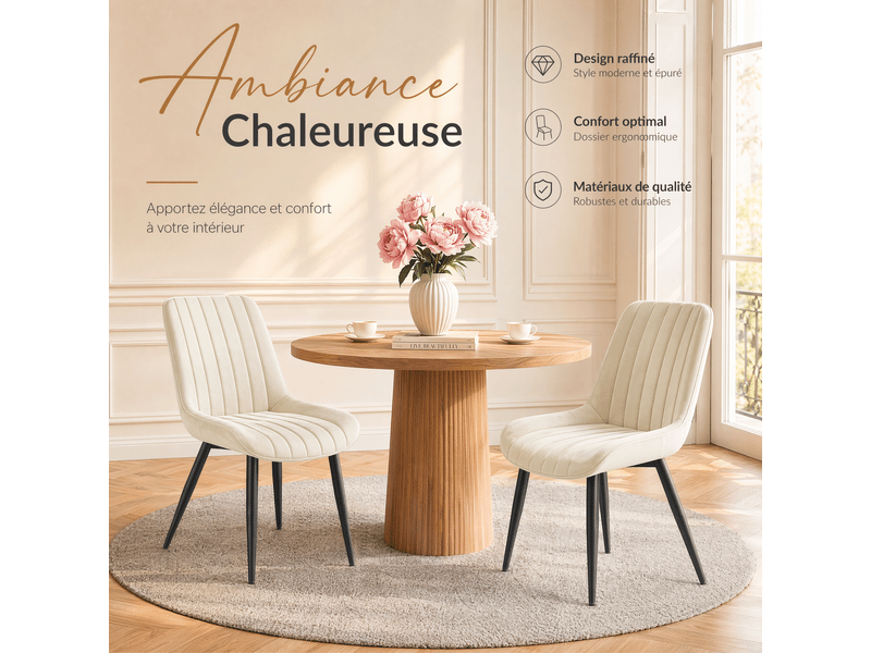 Havenlyhome lot de 4 chaises de salle à manger assise en velours assise rembourrée dossier ergonomique beige chaises - Conforama W