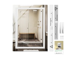 Miroir led 80 x 60 cm, miroir lumineux rectangulaire, 3 températures de couleur 3000k4500k6000k, luminosité réglable, fonction antibuée, miroir mural