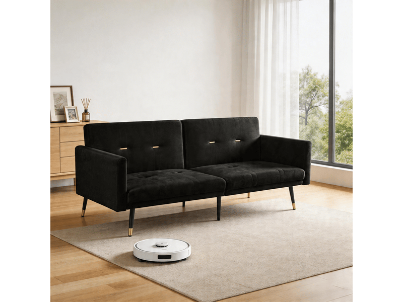  Canapé convertible, canapé-lit, noir, dossier réglable, 2 en 1, pour salon, mobilier pour espace de vie, chambre  - Conforama W