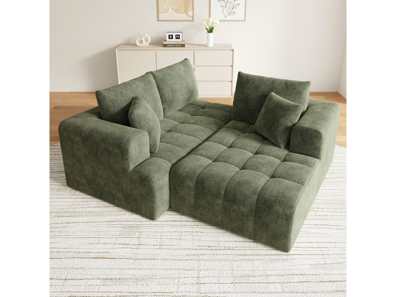 Canapé d'angle modulable 3 places sans structure, assise profonde en chenille, sans montage, 244,5 × 136 cm, vert - Conforama B