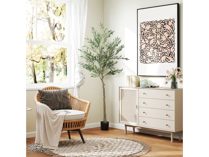  Plante artificielle, olivier artificiel, 180 cm, 900 feuilles, 40 olives, pot de fleurs robuste, plante décorative, verte  - Conforama C
