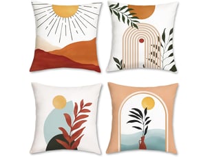 Housse de coussin boho abstrait 45 x 45 cm soleil arc feuille minimaliste moderne velours doux décoratif taie d'oreiller 4 pièces, multicolore
