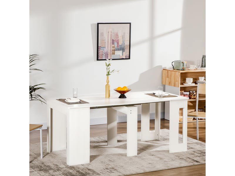  Table à manger extensible pour 4 à 6 personnes, table d'appoint multifonctionnelle pour bureau ou cuisine, 180 x 85 x 75 cm, blanche  - Conforama C