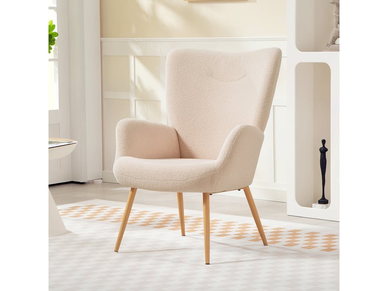 Fauteuil de salon, fauteuil d'appoint rembourré, tissu bouclette, 74x71x97.5cm, beige  - Conforama D