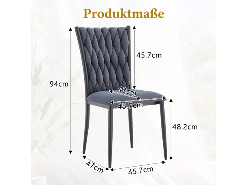  Chaise velours gris foncé — dossier haut capitonné — pieds métalliques, idéale cuisine et salle à manger  - Conforama C