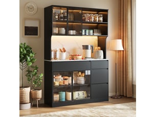 Armoire haute 120x40x180 cm avec led, effet marbre, noir et blanc
