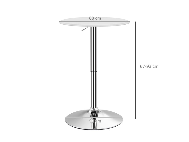  Table de bar table bistro mange-debout hauteur réglable 67-93 cm ø 63 cm plateau pivotant 360° métal blanc  - Conforama C