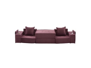 Canapé droit convertible 2 places en velours côtelé rouge bordeaux, modulaire avec rangements latéraux