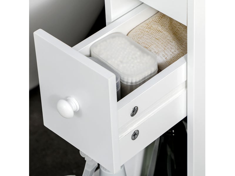  Meuble de salle de bain 16x49,5x66 cm à roulettes, 2 tiroirs et 1 compartiment ouvert, mdf blanc  - Conforama C